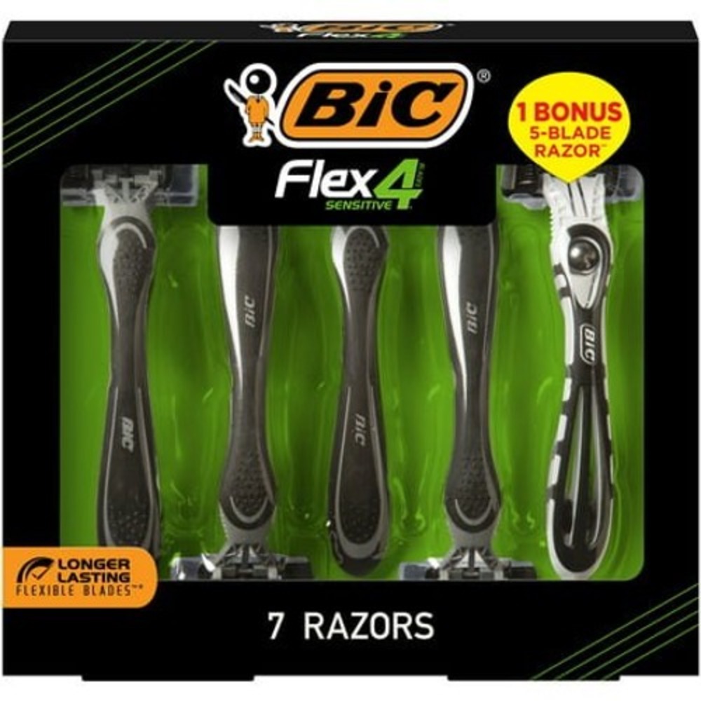 BIC Flex 4 Sensitive Disposable Razors 7 Count Black New 4-Blade & 5-Blade Bonus